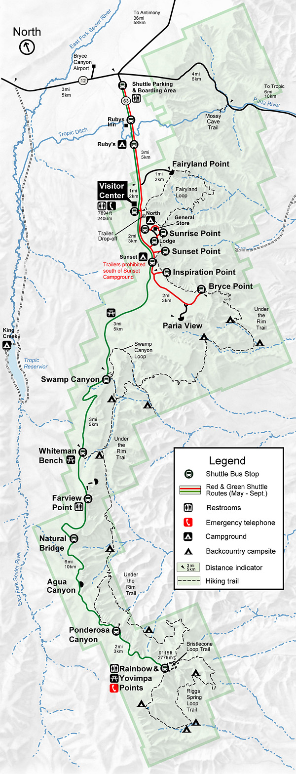 carte du bryce canyon national park, utah