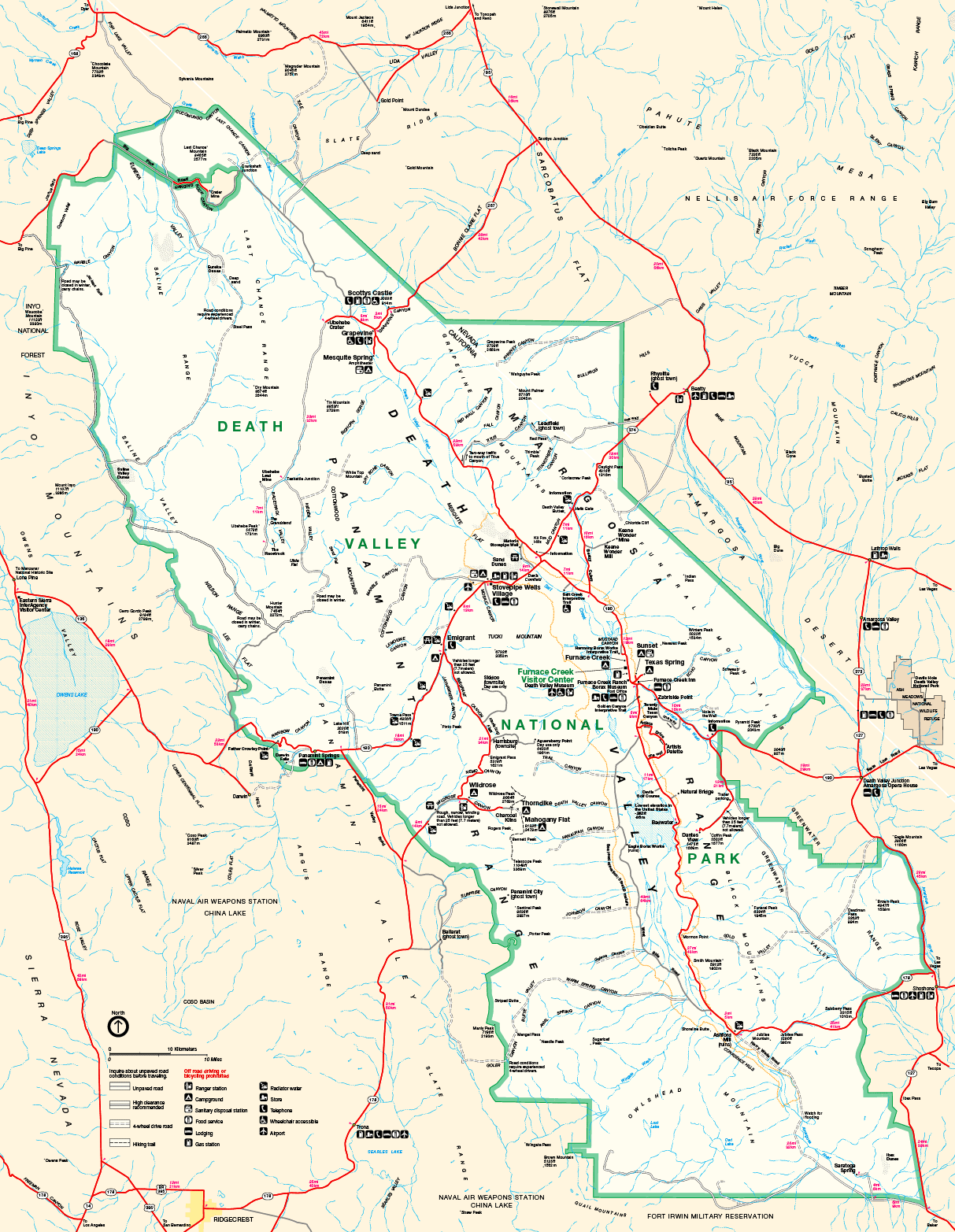 carte du death valley national park, californie