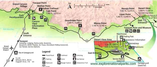 carte du grand canyon national park, arizona