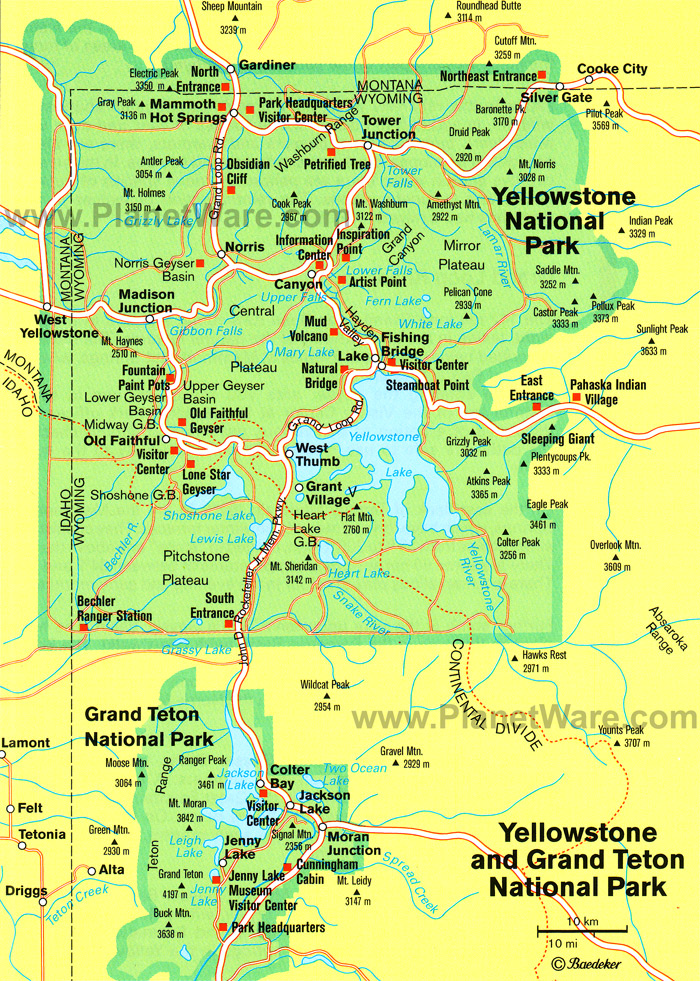 carte du yellowstone national park, wyoming